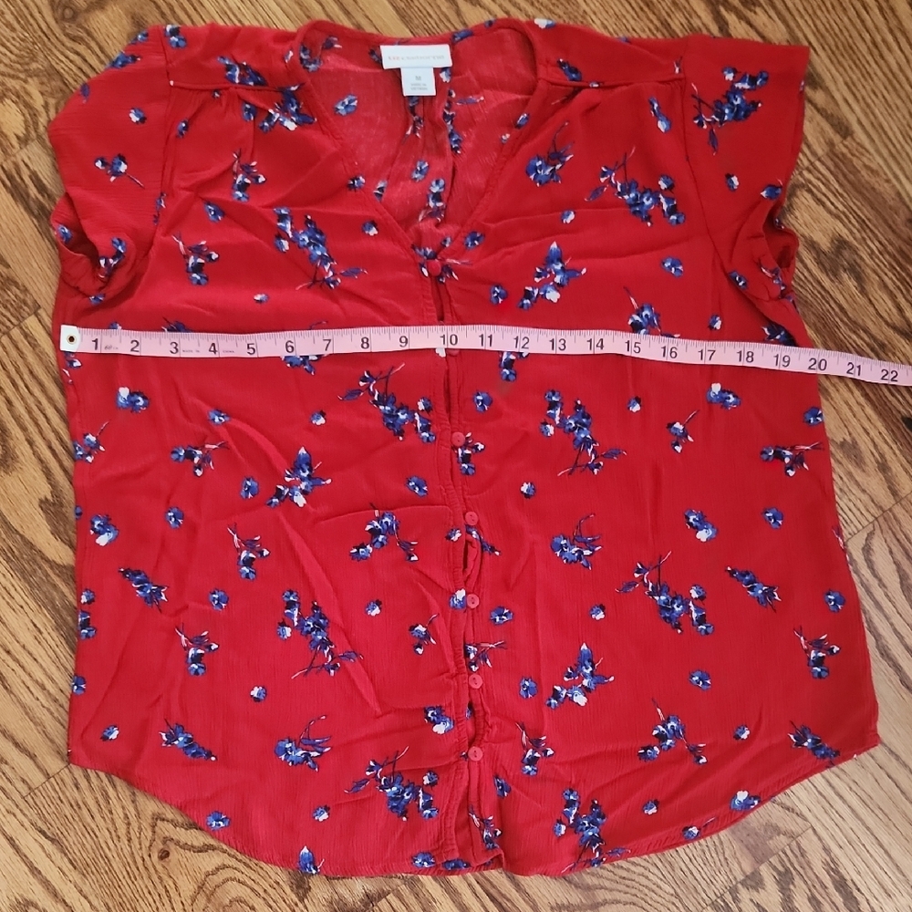 Liz Claiborne Red and Blue Floral Blouse Womens Med - Picture 5 of 6